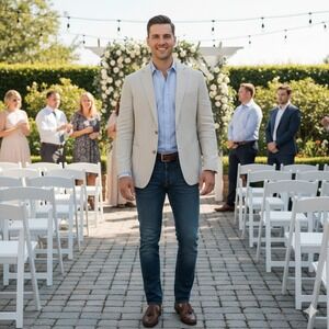 Stafford Summer Blazer Mens 48R Sport Coat Linen Cotton Classic Fit Beige Grey